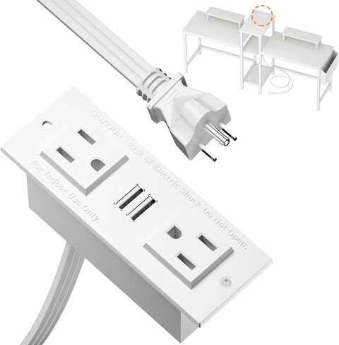 Furologee Recessed Flat Plug Power Outlet with 2 USB Ports,Flush Mount Furniture Desktop,Under Table,Hidden Charging Station for Computer Desk,Nightstand,Side Table,6ft Cord,White in Saudi Arabia