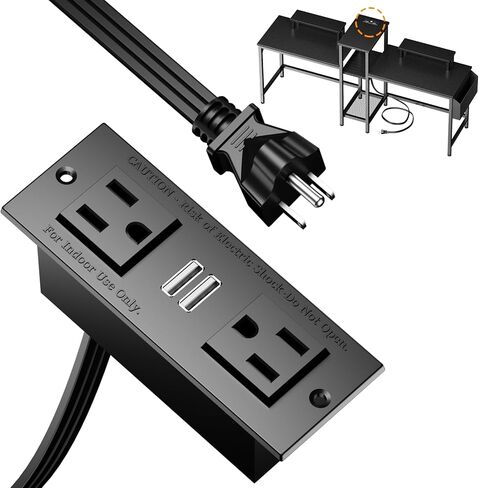 Furologee Recessed Flat Plug Power Outlet with 2 USB Ports,Flush Mount Furniture Desktop,Under Table,Hidden Charging Station for Computer Desk,Nightstand,Side Table,6ft Cord,White in Saudi Arabia