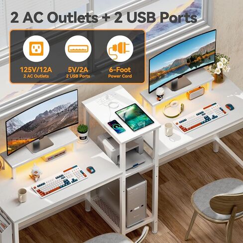 Furologee Recessed Flat Plug Power Outlet with 2 USB Ports,Flush Mount Furniture Desktop,Under Table,Hidden Charging Station for Computer Desk,Nightstand,Side Table,6ft Cord,White in Saudi Arabia