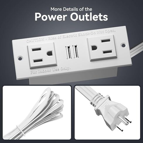 Furologee Recessed Flat Plug Power Outlet with 2 USB Ports,Flush Mount Furniture Desktop,Under Table,Hidden Charging Station for Computer Desk,Nightstand,Side Table,6ft Cord,White in Saudi Arabia