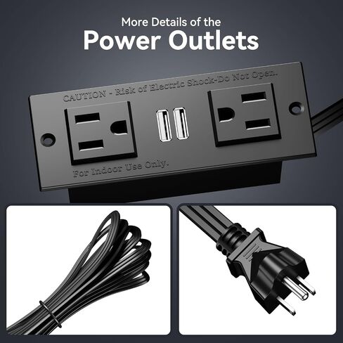 Furologee Recessed Flat Plug Power Outlet with 2 USB Ports,Flush Mount Furniture Desktop,Under Table,Hidden Charging Station for Computer Desk,Nightstand,Side Table,6ft Cord,White in Saudi Arabia