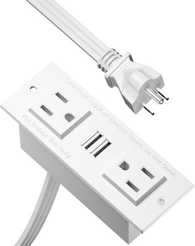 Furologee Recessed Flat Plug Power Outlet with 2 USB Ports,Flush Mount Furniture Desktop,Under Table,Hidden Charging Station for Computer Desk,Nightstand,Side Table,6ft Cord,White in Saudi Arabia
