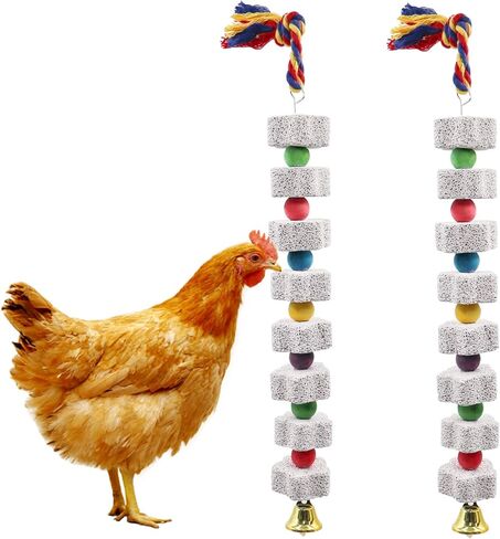 2 Pack Large Chicken Chewing Toy, Chick Beak Grinding Calcium Stone with Bells, Chicken Cage Accessories, Cage Toys for Cockatiel Parakeet Parrot Budgies Rat Hamster Rabbit Bunny African Grey in Saudi Arabia