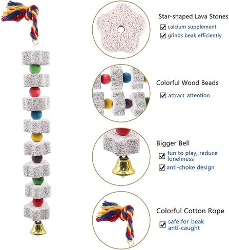 2 Pack Large Chicken Chewing Toy, Chick Beak Grinding Calcium Stone with Bells, Chicken Cage Accessories, Cage Toys for Cockatiel Parakeet Parrot Budgies Rat Hamster Rabbit Bunny African Grey in Saudi Arabia