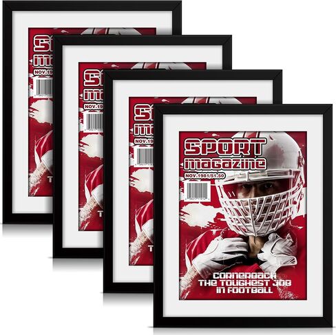 4 Pcs Sports Magazine Frame Fits Magazine Measuring 8.5 x 11.25 Inch Magazine Display Frame with Installed Hangers and Core Matting Plastic Frames for Sports Magazines(White (Black Mat)) in Saudi Arabia