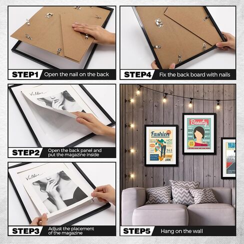 4 Pcs Sports Magazine Frame Fits Magazine Measuring 8.5 x 11.25 Inch Magazine Display Frame with Installed Hangers and Core Matting Plastic Frames for Sports Magazines(White (Black Mat)) in Saudi Arabia
