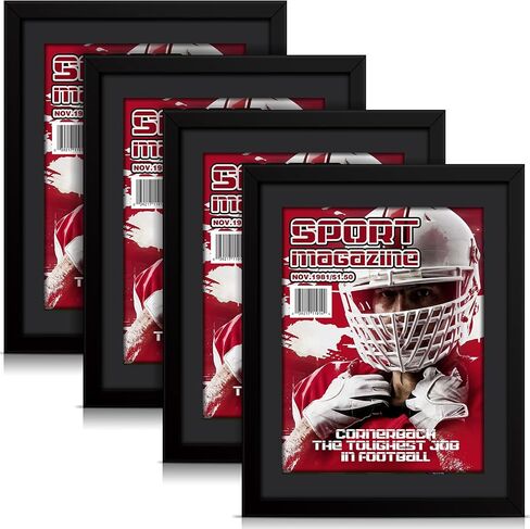 4 Pcs Sports Magazine Frame Fits Magazine Measuring 8.5 x 11.25 Inch Magazine Display Frame with Installed Hangers and Core Matting Plastic Frames for Sports Magazines(White (Black Mat)) in Saudi Arabia
