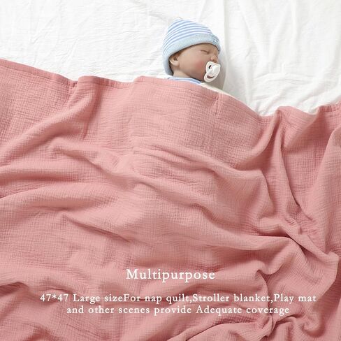 Muslin Baby Blankets for Girls,100% Cotton Muslin Toddler Blanket,Crib Blanket,Muslin Swaddle Blankets,Soft and Lightweight Baby Quilt for Boys and Girls 47 * 47" (Pink+Khaki) in Saudi Arabia