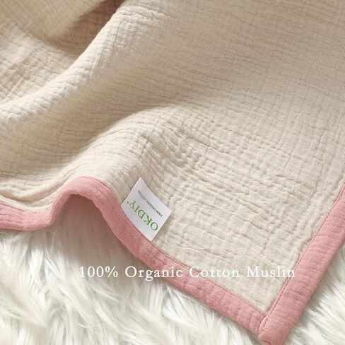 Muslin Baby Blankets for Girls,100% Cotton Muslin Toddler Blanket,Crib Blanket,Muslin Swaddle Blankets,Soft and Lightweight Baby Quilt for Boys and Girls 47 * 47" (Pink+Khaki) in Saudi Arabia