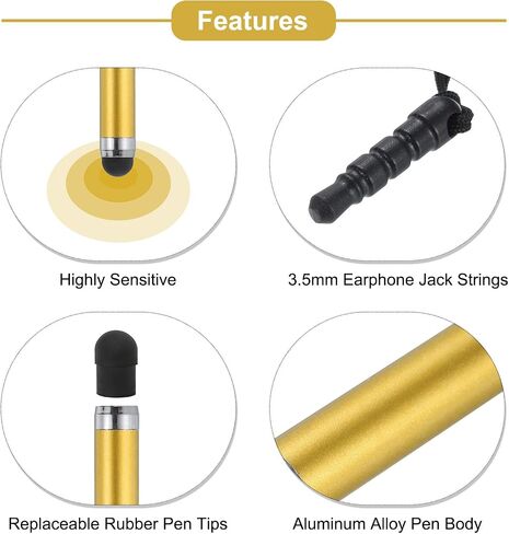 MECCANIXITY 5pcs Metallic Stylus Pen Retractable Aluminum Alloy Mini Capacitive Pens for Universal All Touch Screen Devices, Yellow in Saudi Arabia