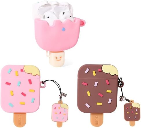 (3 عبوات) حافظة لأجهزة Airpods 1 وAirpods 2، حافظة Airpods من السيليكون Suublg مع تصميم لطيف ومضحك، مع سلسلة مفاتيح in Kuwait
