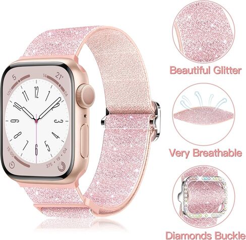 Wipalor Sparkly Stretchy Nylon Band Fit Bling Apple Watch Bands for Women 46mm 44mm 45mm 42mm 49mm, Elastic Sport iWatch Bands for Cute Glitter iPhone Watch Band Series 10 9 8 7 6 5 SE 4 3 Ultra-Black in Saudi Arabia