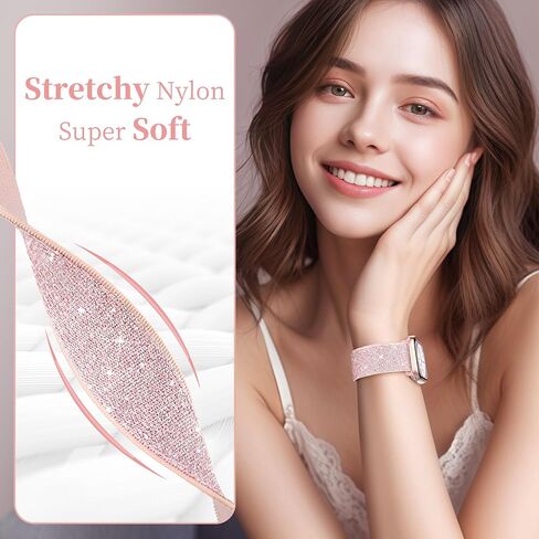 Wipalor Sparkly Stretchy Nylon Band Fit Bling Apple Watch Bands for Women 46mm 44mm 45mm 42mm 49mm, Elastic Sport iWatch Bands for Cute Glitter iPhone Watch Band Series 10 9 8 7 6 5 SE 4 3 Ultra-Black in Saudi Arabia