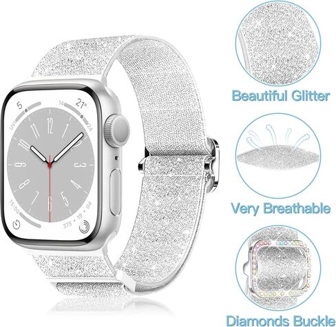 Wipalor Sparkly Stretchy Nylon Band Fit Bling Apple Watch Bands for Women 46mm 44mm 45mm 42mm 49mm, Elastic Sport iWatch Bands for Cute Glitter iPhone Watch Band Series 10 9 8 7 6 5 SE 4 3 Ultra-Black in Saudi Arabia