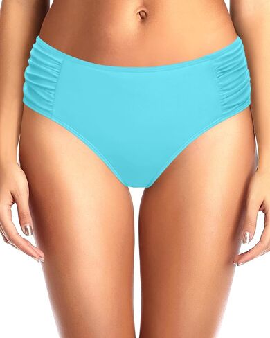 Tempt Me Women White Bikini Bottoms Mid Waist Ruched Bathing Suit Swimsuit Full Coverage Swim Bottom L in Saudi Arabia