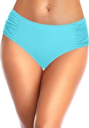 Tempt Me Women White Bikini Bottoms Mid Waist Ruched Bathing Suit Swimsuit Full Coverage Swim Bottom L in Saudi Arabia