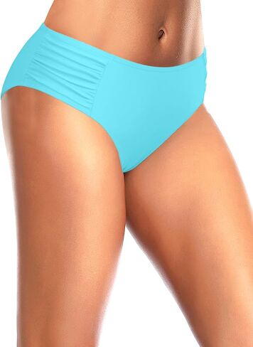 Tempt Me Women White Bikini Bottoms Mid Waist Ruched Bathing Suit Swimsuit Full Coverage Swim Bottom L in Saudi Arabia