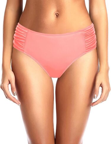 Tempt Me Women White Bikini Bottoms Mid Waist Ruched Bathing Suit Swimsuit Full Coverage Swim Bottom L in Saudi Arabia