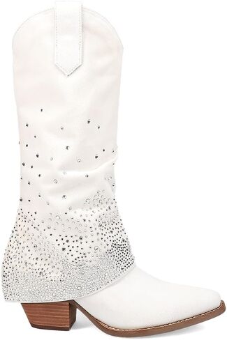 Dingo Womens Eye Candy Rhinestone Snip Toe Casual Boots Over the Knee Mid Heel 2-3" - Black in Saudi Arabia