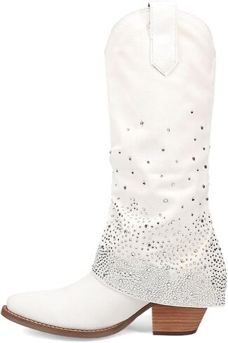 Dingo Womens Eye Candy Rhinestone Snip Toe Casual Boots Over the Knee Mid Heel 2-3" - Black in Saudi Arabia