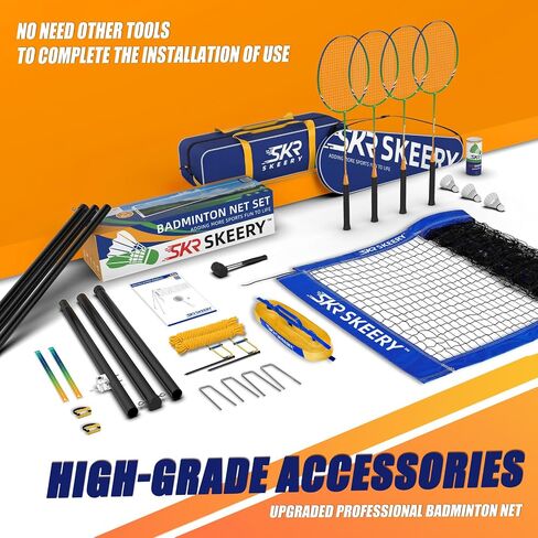 Professional Badminton Set with Winch System,Portable Badminton Net Includes Carbon Aluminum Badminton Rackets Set of 4,3 Shuttlecocks and Bag,Badminton Sets for Backyards,Beach (White) in Saudi Arabia