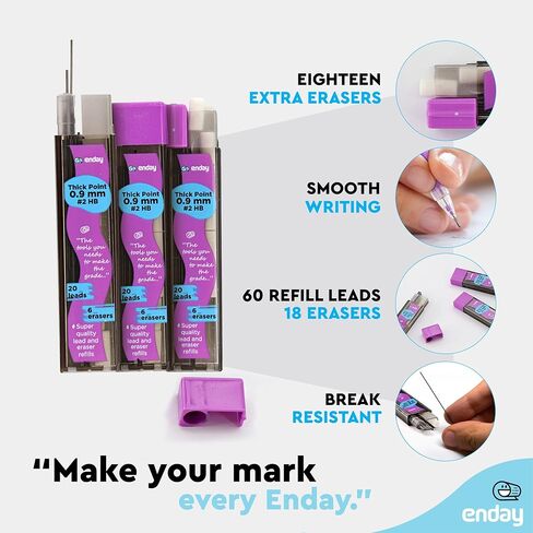 Enday Mechanical 0.7 Lead Pencil and Eraser Refills, Black HB #2 Lead 0.5 Refill, White Eraser Refills for Pencil Tops, Pack of 3 (30 Pieces of Lead and 6 Erasers per Tube) in Kuwait