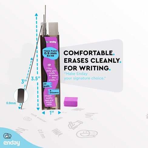 Enday Mechanical 0.7 Lead Pencil and Eraser Refills, Black HB #2 Lead 0.5 Refill, White Eraser Refills for Pencil Tops, Pack of 3 (30 Pieces of Lead and 6 Erasers per Tube) in Kuwait