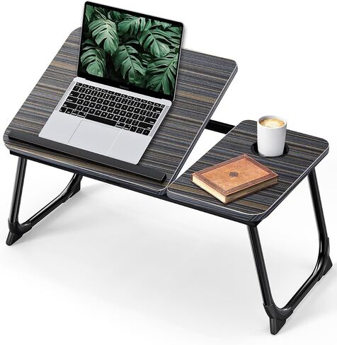Bed Table, Laptop Bed Upgraded Table Laptop Tray with Foldable Legs Cup Slot, Reading Book Holder Laptop Stand for Sofa Breakfast Bed Table for Bed Carpet Terrace (Dark Gray) in Saudi Arabia