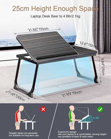 Bed Table, Laptop Bed Upgraded Table Laptop Tray with Foldable Legs Cup Slot, Reading Book Holder Laptop Stand for Sofa Breakfast Bed Table for Bed Carpet Terrace (Dark Gray) in Saudi Arabia