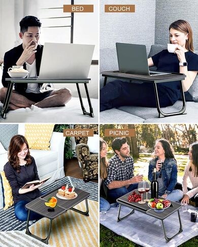 Bed Table, Laptop Bed Upgraded Table Laptop Tray with Foldable Legs Cup Slot, Reading Book Holder Laptop Stand for Sofa Breakfast Bed Table for Bed Carpet Terrace (Dark Gray) in Saudi Arabia