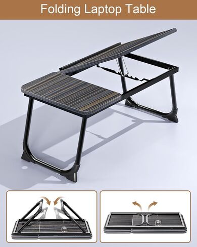 Bed Table, Laptop Bed Upgraded Table Laptop Tray with Foldable Legs Cup Slot, Reading Book Holder Laptop Stand for Sofa Breakfast Bed Table for Bed Carpet Terrace (Dark Gray) in Saudi Arabia
