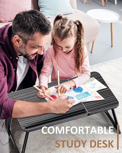 Bed Table, Laptop Bed Upgraded Table Laptop Tray with Foldable Legs Cup Slot, Reading Book Holder Laptop Stand for Sofa Breakfast Bed Table for Bed Carpet Terrace (Dark Gray) in Saudi Arabia