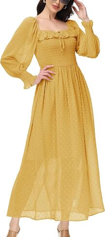 Anna-Kaci Long Sleeve Spring Maternity Dress for Photoshoot Babyshower Square Neck Boho Maxi Dress, Sky Blue, Small in Kuwait