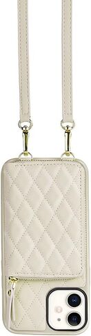 LAMEEKU Wallet Case Compatible with iPhone 11, Card Holder Case with Wrist Strap Quilted Leather Crossbody Wallet Case for Women Shockproof Case Compatible with iPhone 11, 6.1"-Beige in Saudi Arabia