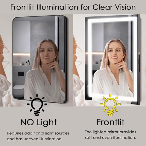 36x28 inch Bathroom Mirror, Lighted Vanity Mirror with Front and Back Lit, Stepless Dimmable&Colors LED Mirror with Double Strips, Anti-Fog, Memory, Waterproof(Horizontal/Vertical) in Saudi Arabia