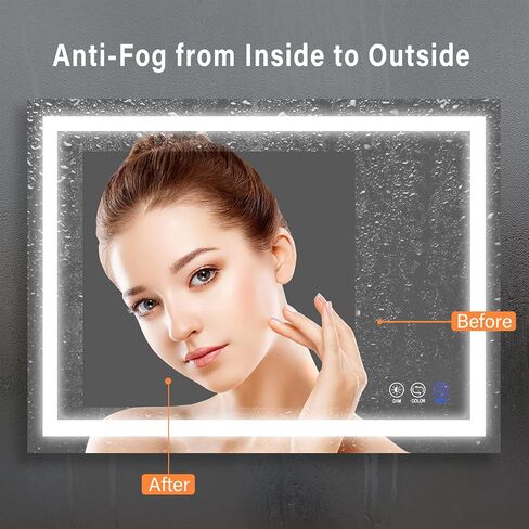 36x28 inch Bathroom Mirror, Lighted Vanity Mirror with Front and Back Lit, Stepless Dimmable&Colors LED Mirror with Double Strips, Anti-Fog, Memory, Waterproof(Horizontal/Vertical) in Saudi Arabia