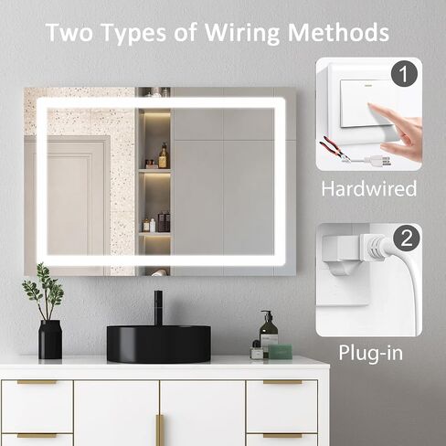 36x28 inch Bathroom Mirror, Lighted Vanity Mirror with Front and Back Lit, Stepless Dimmable&Colors LED Mirror with Double Strips, Anti-Fog, Memory, Waterproof(Horizontal/Vertical) in Saudi Arabia