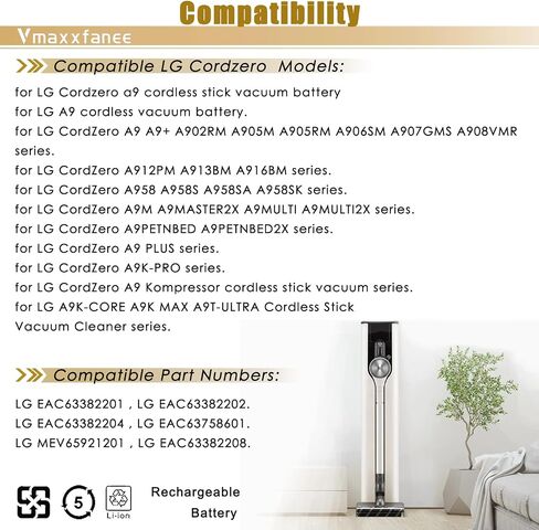 EAC63382201 بطارية ليثيوم أيون بديلة لـ LG Cordzero A9 A9 + A907 A912PM A916 892 043 in Saudi Arabia