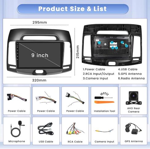 8 Core 4+64GB for for Hyundai Elantra 2007-2010 Android 13 Car Stereo Wireless Apple Carplay, 9 Inch IPS Touch Screen Android Auto Car Radio GPS Navigation WiFi AHD Backup Camera Bluetooth DSP FM RDS in Saudi Arabia