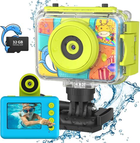 Kids Camera, Waterproof Kids Digital Camera, Children Selfie Camera with 180°Flip Len, 20MP 1080P Sports Action Toy Underwater Camera for Pool Helmet, Birthday Gifts for Boys Girls Age 3-12 in Saudi Arabia