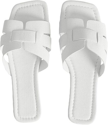 WDIRARA Women's H Sandals Crocodile Embossed Cut Out Flat Sandals Open Toe H Cross Strappy Slide Sandals in Saudi Arabia