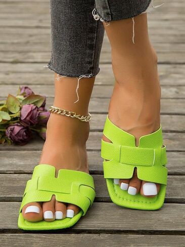 WDIRARA Women's H Sandals Crocodile Embossed Cut Out Flat Sandals Open Toe H Cross Strappy Slide Sandals in Saudi Arabia