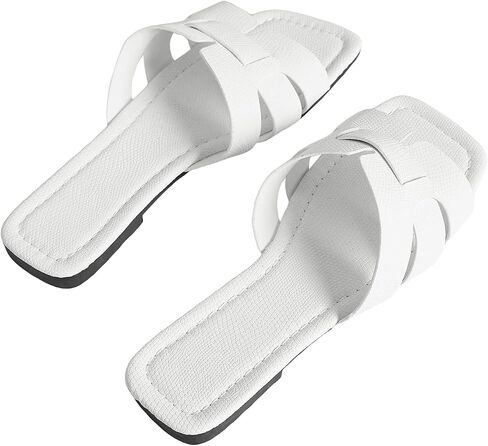 WDIRARA Women's H Sandals Crocodile Embossed Cut Out Flat Sandals Open Toe H Cross Strappy Slide Sandals in Saudi Arabia