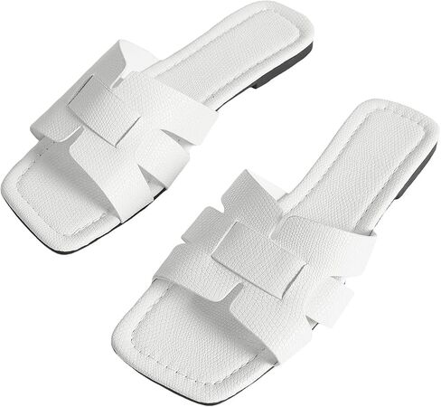 WDIRARA Women's H Sandals Crocodile Embossed Cut Out Flat Sandals Open Toe H Cross Strappy Slide Sandals in Saudi Arabia