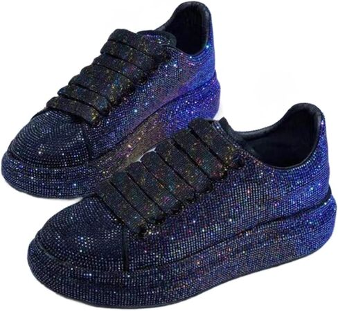Julymens Women's Glitter Rhinestones Platform Sneakers Casual Lace-Up Sports Shoes in Saudi Arabia