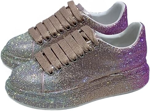 Julymens Women's Glitter Rhinestones Platform Sneakers Casual Lace-Up Sports Shoes in Saudi Arabia