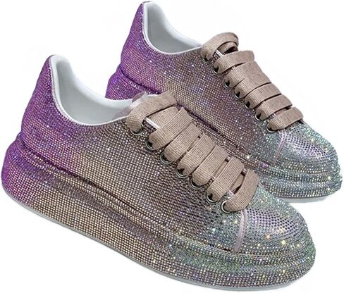 Julymens Women's Glitter Rhinestones Platform Sneakers Casual Lace-Up Sports Shoes in Saudi Arabia