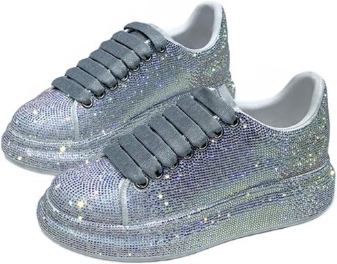 Julymens Women's Glitter Rhinestones Platform Sneakers Casual Lace-Up Sports Shoes in Saudi Arabia