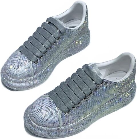 Julymens Women's Glitter Rhinestones Platform Sneakers Casual Lace-Up Sports Shoes in Saudi Arabia
