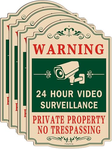 2 Pack Security Alert 24 Hour Video Surveillance Signs No Trespassing Signs 12 x 12 Inches CCTV Camera Warning Safety Signs Metal Reflective Sturdy Rust Aluminum Waterproof Easy to Install in Kuwait